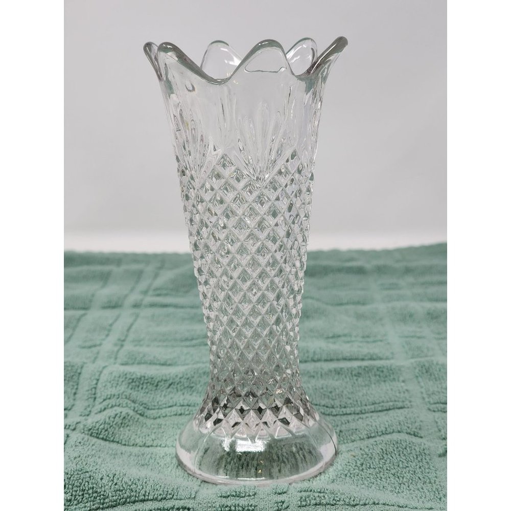 Vintage Bud Vase Flower‎ Diamond Cut Design Clear Glass